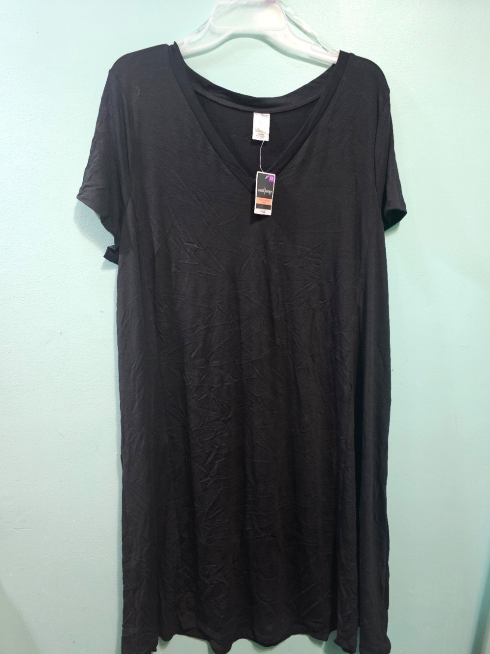 Black V-neck T Shirt Dress XL